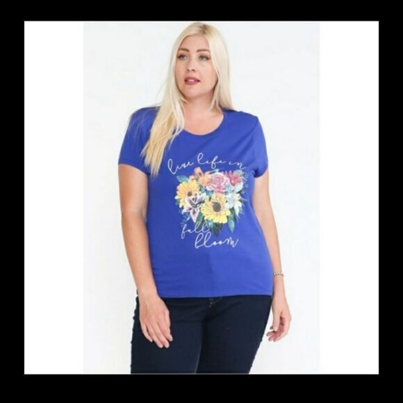 Live Life in full bloom Royal Blue floral tee shirt size S 2-4 M 6-8 XL 12-14 - Picture 2 of 8
